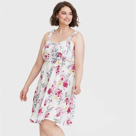 torrid Dresses & Skirts - Torrid Ivory Floral Shoulder Tie Mini Dress H10836